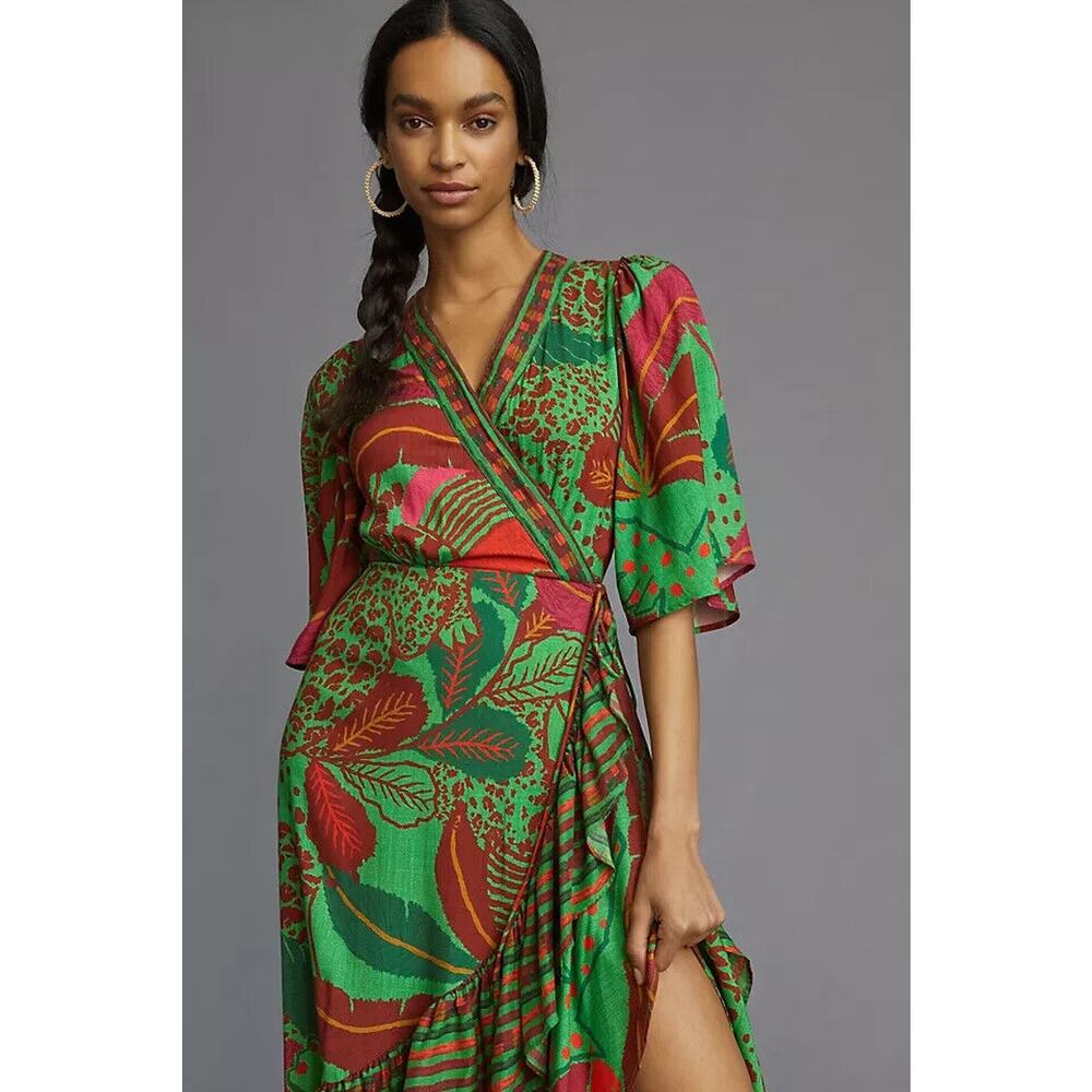 FARM Rio Green and Red Maxi Dress Medium